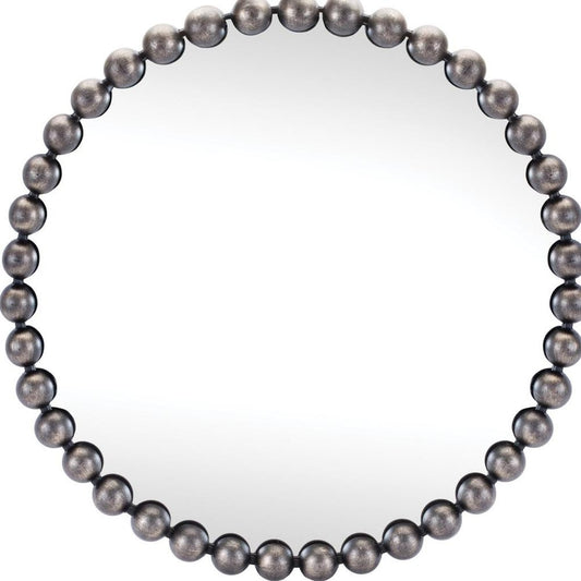 24" Dark Gray Iron Beaded Round Accent Mirror