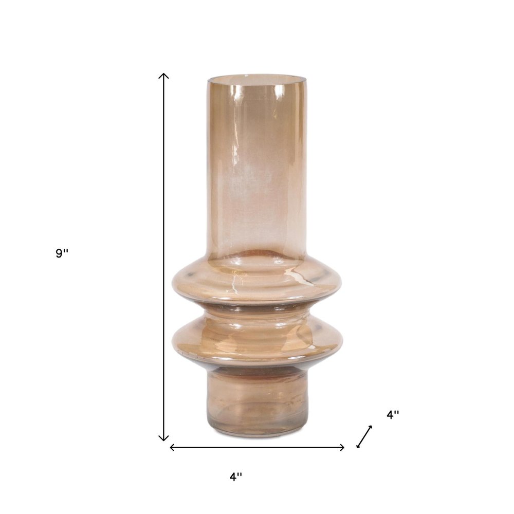 Set of Two Translucent Taupe Glass Cylinder Table Vases