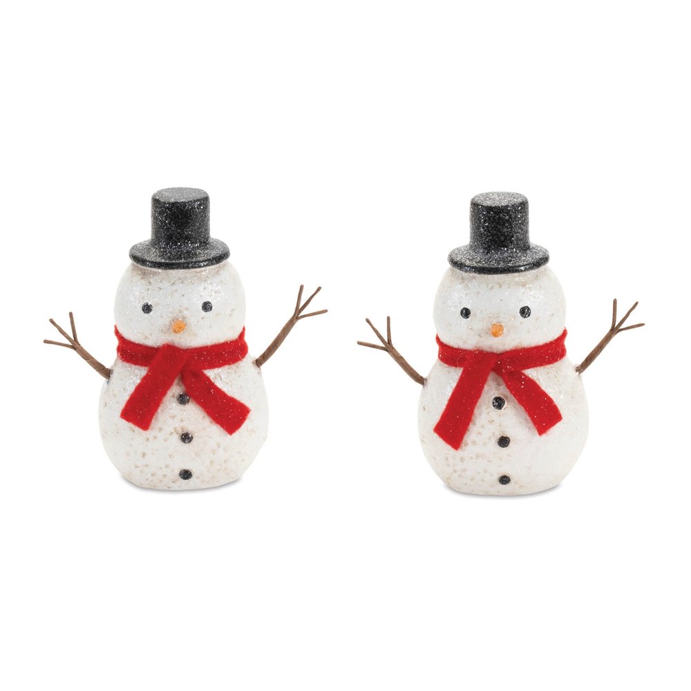 Set of Six White And Red Fabric Christmas Snowman Figurine