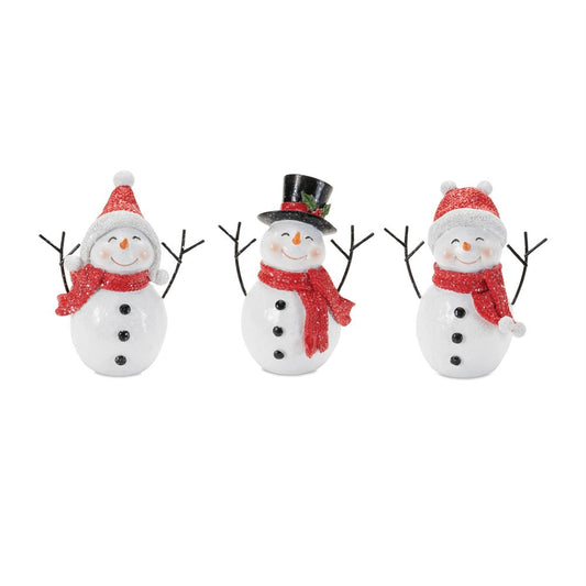 Set of Three Red And White Polyresin Christmas Snowman Figurine