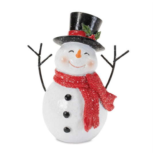Set of Three Red And White Polyresin Christmas Snowman Figurine