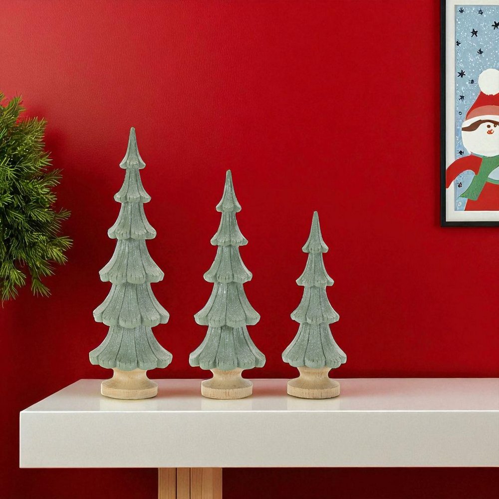 Set of Three Green And Beige Resin Tabletop Sculpture