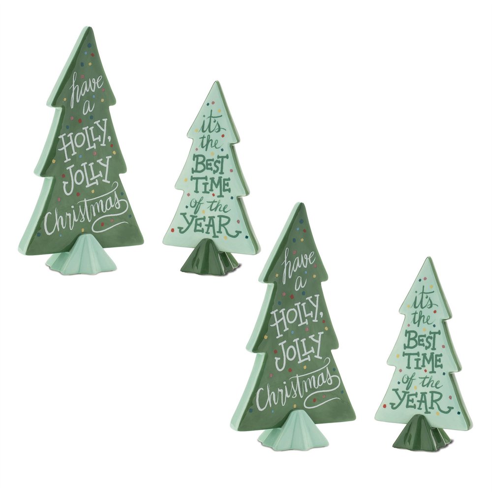 Set of Four Green Ceramic Trees Christmas Christmas Tree Tabletop Sculpture