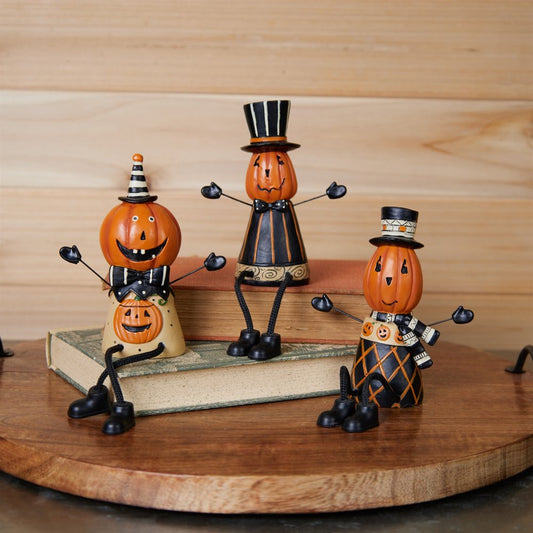 Set of Three Orange And Black Polyresin Halloween Jack-O-Lantern Figurine