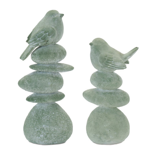 Set of Four Green Polyresin Bird Figurine