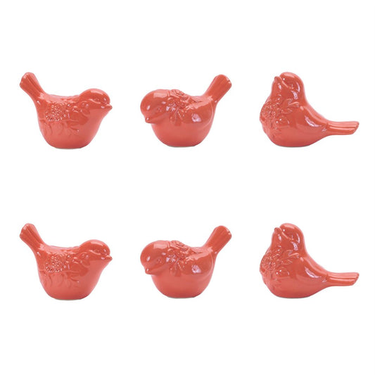 Set of Six Pink Ceramic Bird Figurine