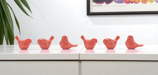 Set of Six Pink Ceramic Bird Figurine