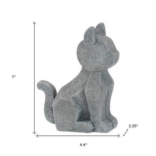 Set of Four Gray Polyresin Cat And Dog Figurines