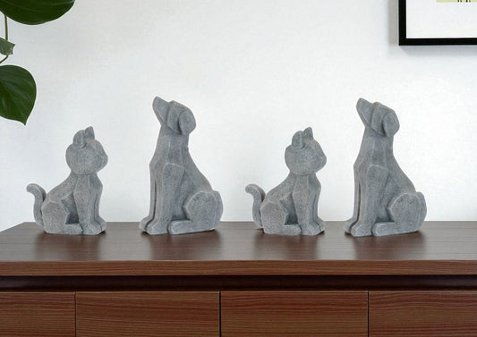 Set of Four Gray Polyresin Dog Figurine