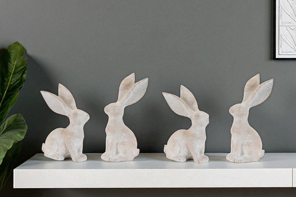 Set of Four Beige Resin Bunny Rabbit Figurines