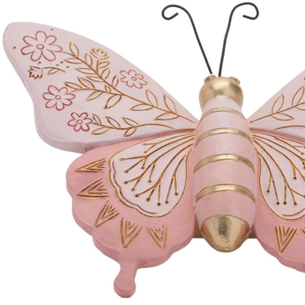 Set of Four Pink And Green Polyresin Butterfly Figurine