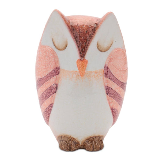 Set of Three Pink And Beige Terracotta Owl Figurine