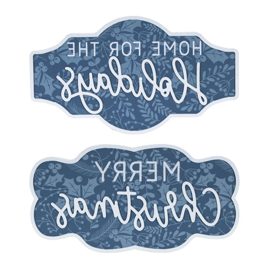Set of Two Blue And White Christmas Home For The Holidays Wood Wall Decor