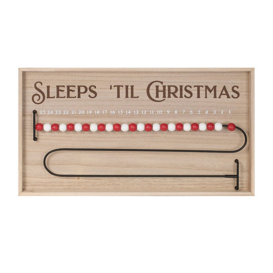 11" X 20" Natural And Red Wood Sleeps 'Til Christmas Advent Calendar Hanging Wall Decor
