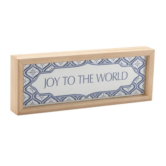 5" X 12" Blue And White Christmas Joy To The World Wood Framed Art