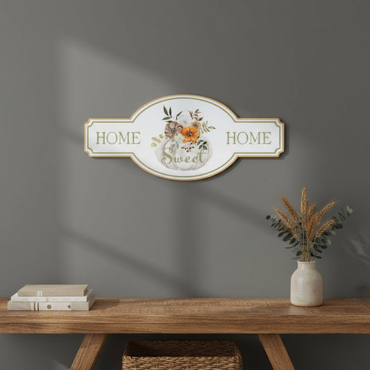 10" X 22" White Green And Orange Metal Home Sweet Home Hanging Wall Decor