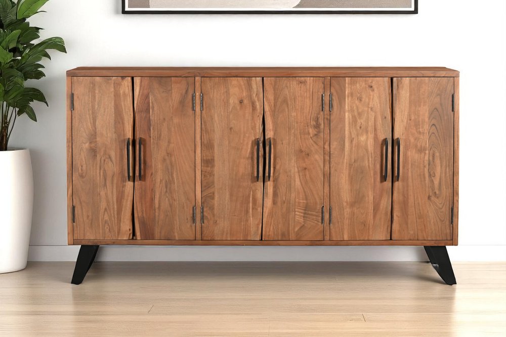 69" Brown Solid Wood Live Edge Sideboard with Six Doors