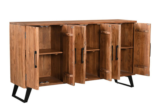 69" Brown Solid Wood Live Edge Sideboard with Six Doors