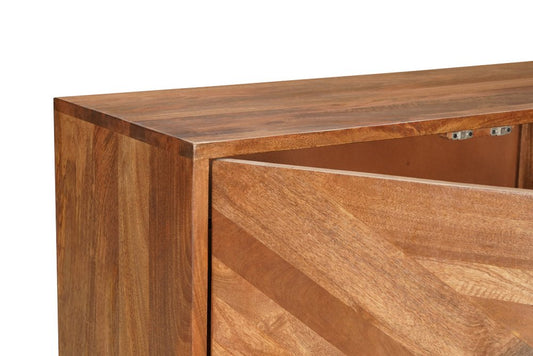 82" Brown Solid Wood Carved Geometric Sideboard with Four Doors