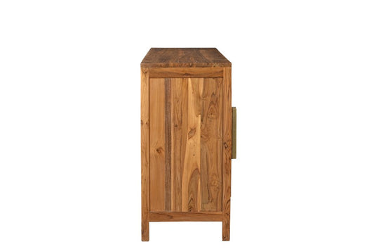 71" Brown Solid Wood Carved Geometric Sideboard with Four Doors