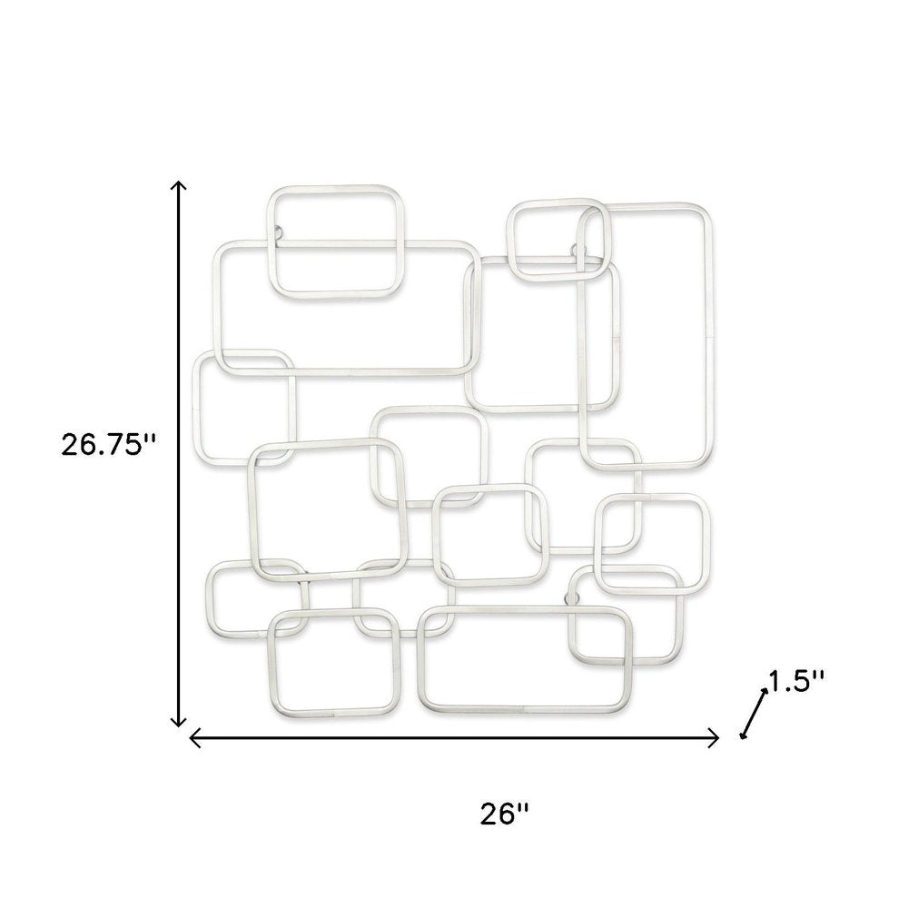 27" X 26" Silver Geometric Metal Abstract Hanging Dimensional Sculpture