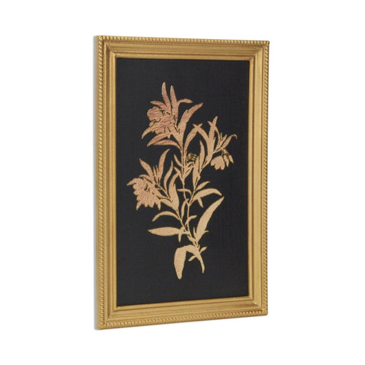 21" X 14" Gold And Black Flower Bouquet Wood Framed Art