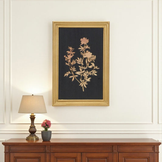 21" X 14" Gold And Black Flower Bouquet Wood Framed Art