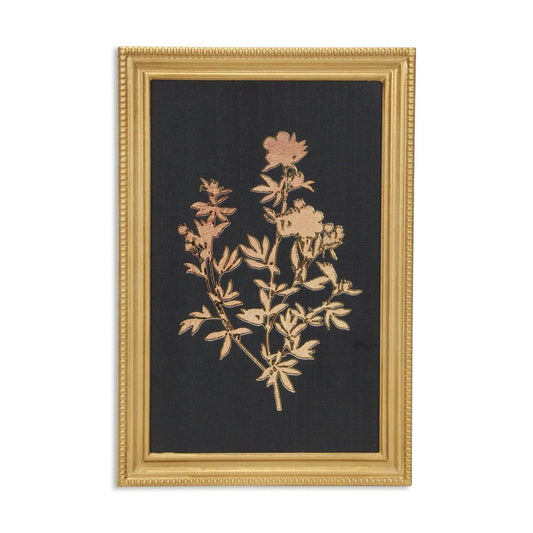 21" X 14" Gold And Black Flower Bouquet Wood Framed Art