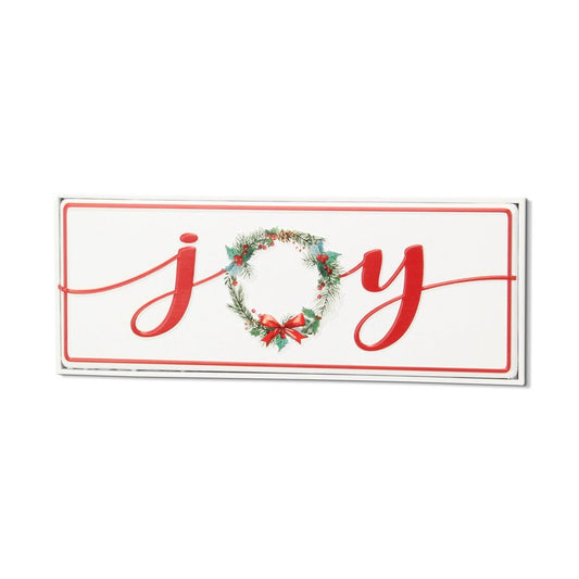 7" X 19" White and Red Christmas Joy Metal Wall Decor