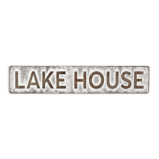 7" X 36" Gray Lake House Galvanized Metal Wall Decor