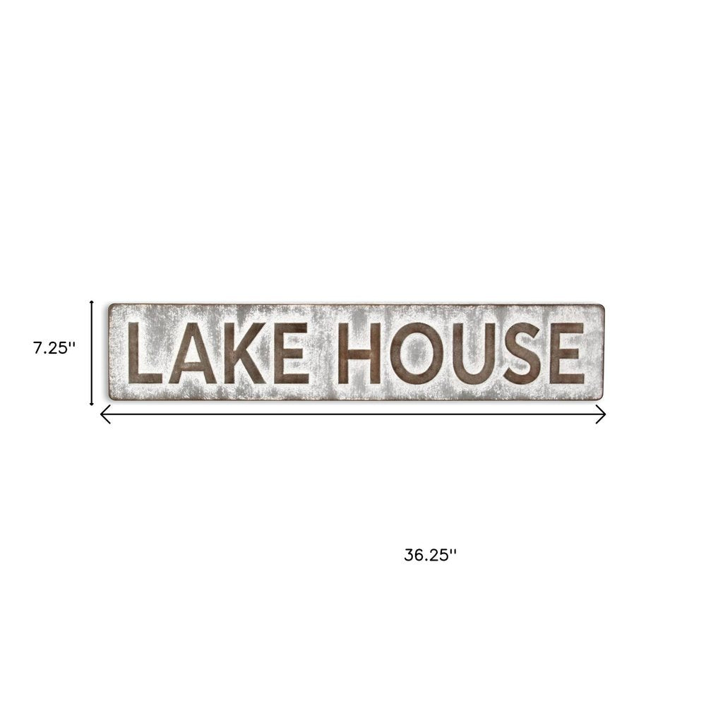 7" X 36" Gray Lake House Galvanized Metal Wall Decor