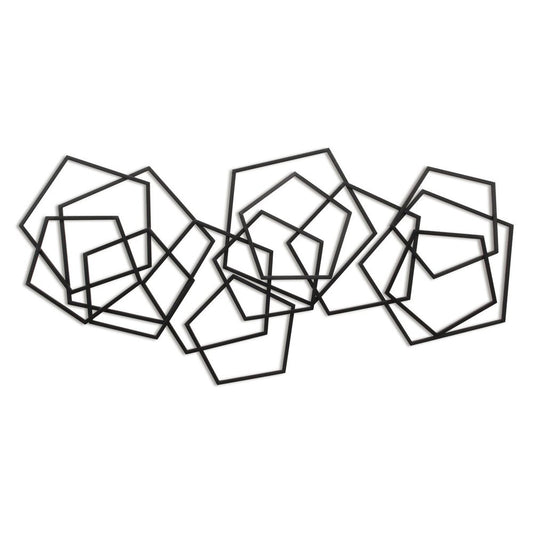 24" X 48" Black Geometric Metal Abstract Hanging Dimensional Sculpture