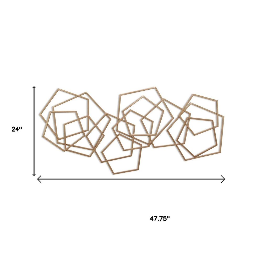 24" X 48" Bronze Geometric Metal Abstract Hanging Dimensional Sculpture