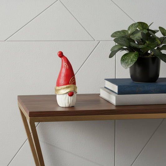 6" Red Gold And White Cast Iron Christmas Santa Gnome Figurine