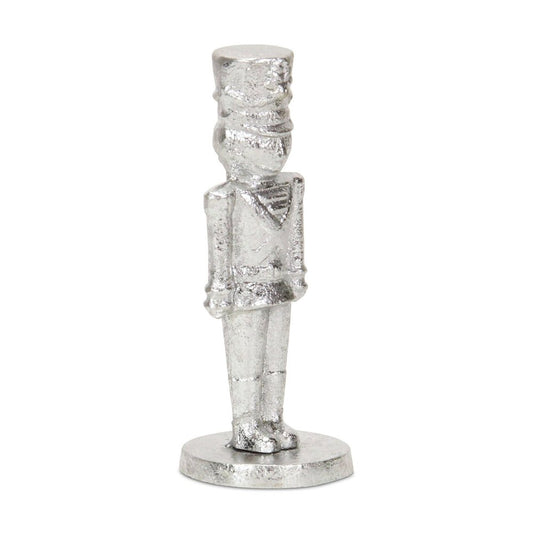 7" Silver Cast Iron Christmas Nutcracker Hand Painted Figurine