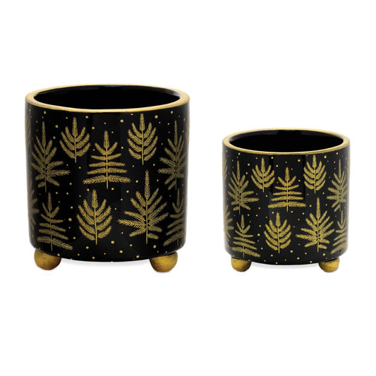 Set of Two Black And Gold Ceramic Pot Planters