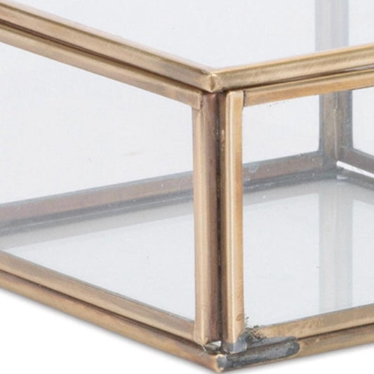 Set of Two Clear And Gold Glass Decorative Keepsake Boxes