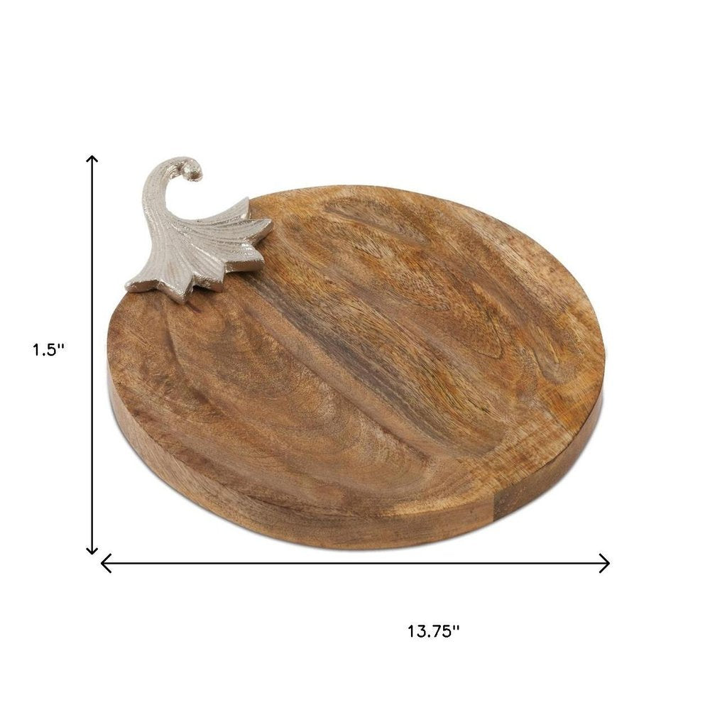 12" Natural Solid Wood Pumpkin Serving Tray
