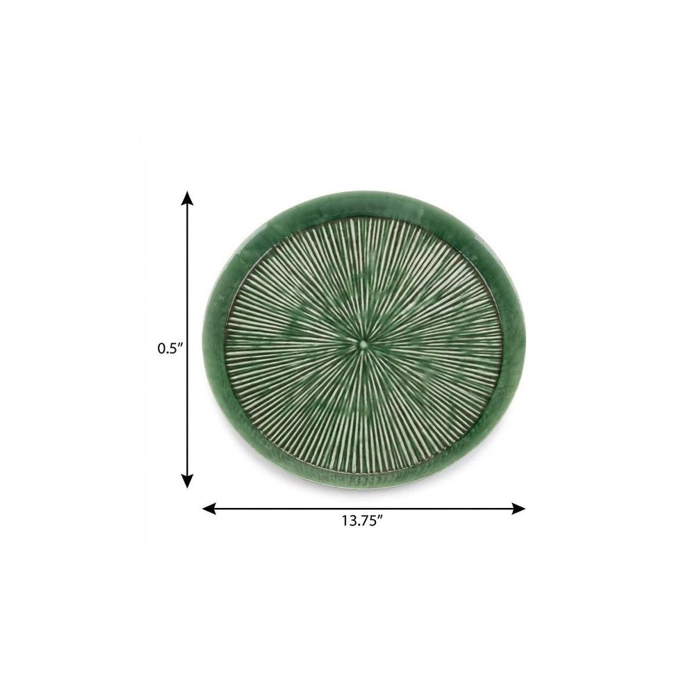 14" Green Metal Etched Round Serving Tray