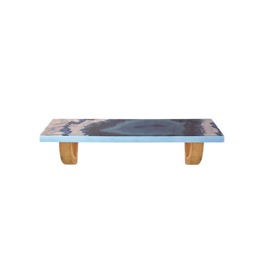 24" Blue And Natural Wood Agate Pattern Wall Mount Accent Shelf