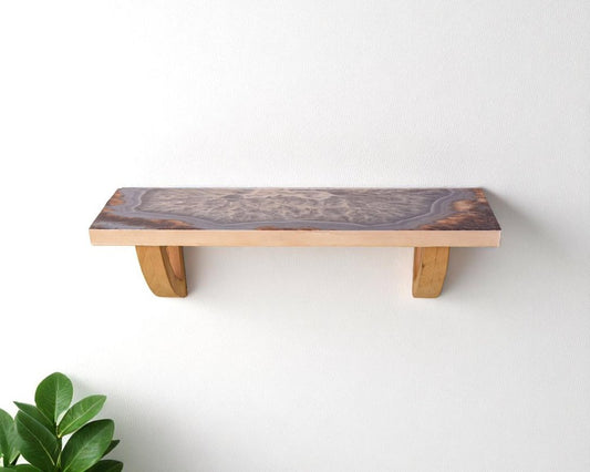 36" Gray And Natural Wood Agate Pattern Wall Mount Accent Shelf
