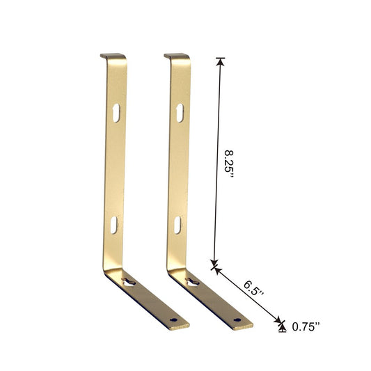 7" Set Of Two Gold Metal Wall Mounted Shelf Brackets