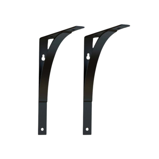 8" Set Of Two Black Curved Metal Wall Mounted Shelf Brackets