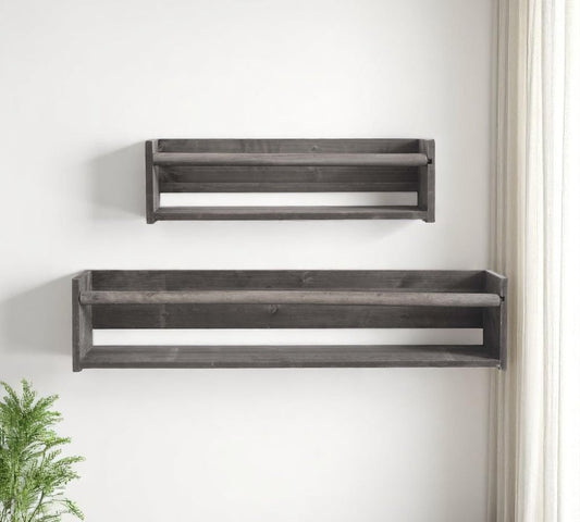 Set Of Two Gray Wood Wall Mounted Floating Shelves