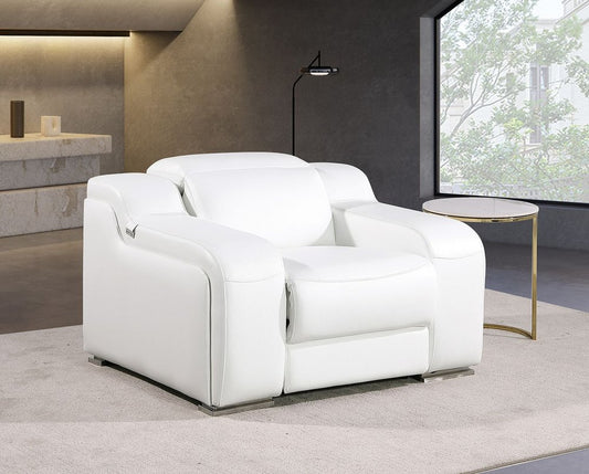 41" White Italian Leather Wall Hugger Recliner With USB