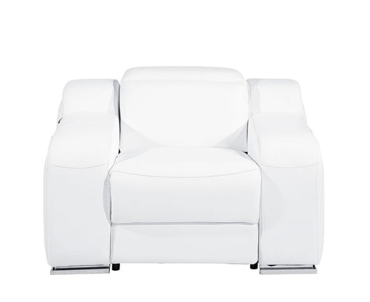 41" White Italian Leather Wall Hugger Recliner With USB
