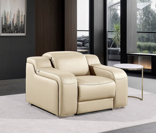 41" Beige Italian Leather Wall Hugger Recliner With USB