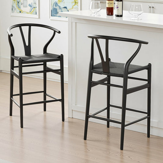 27" Black Solid Wood Counter Height Bar Chair