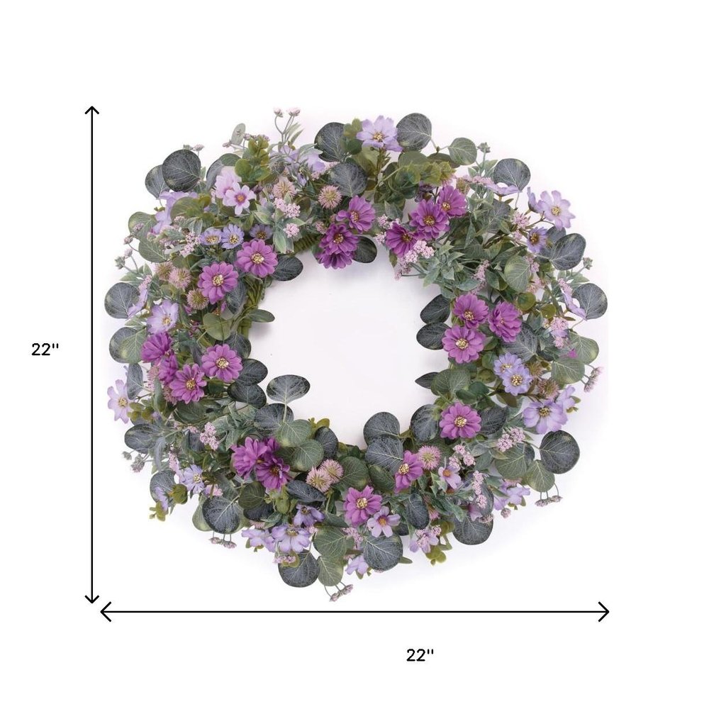 22" Green And Purple Daisy And Thistle Artificial Wreath