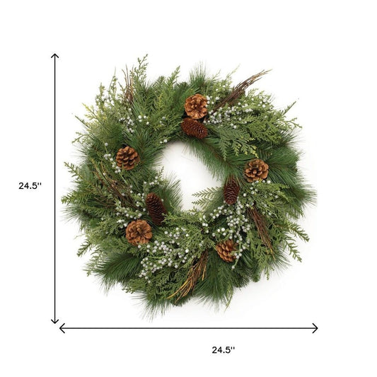 25" Green And Brown Christmas Pine Artificial Wreath